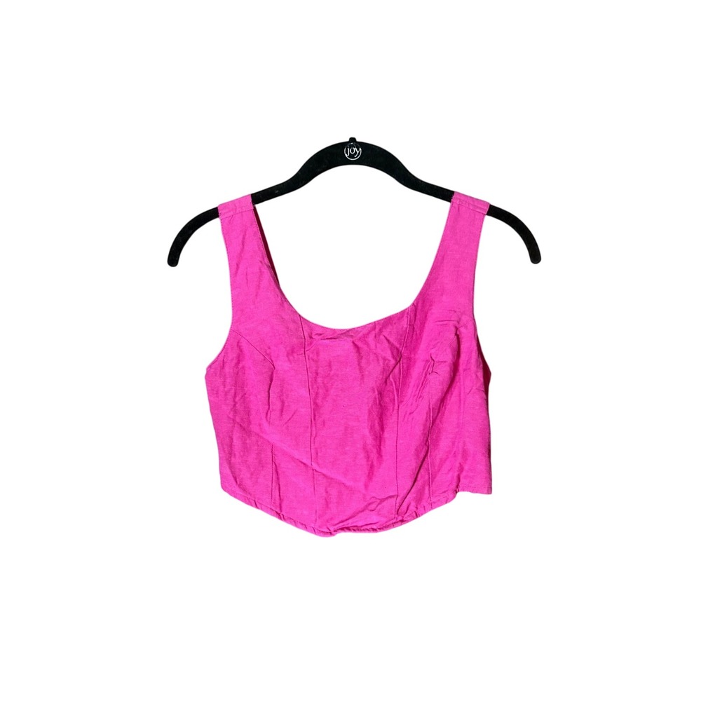 Midnight‎ Sky Pink Crop Top Sleeveless Corset Linen Blend